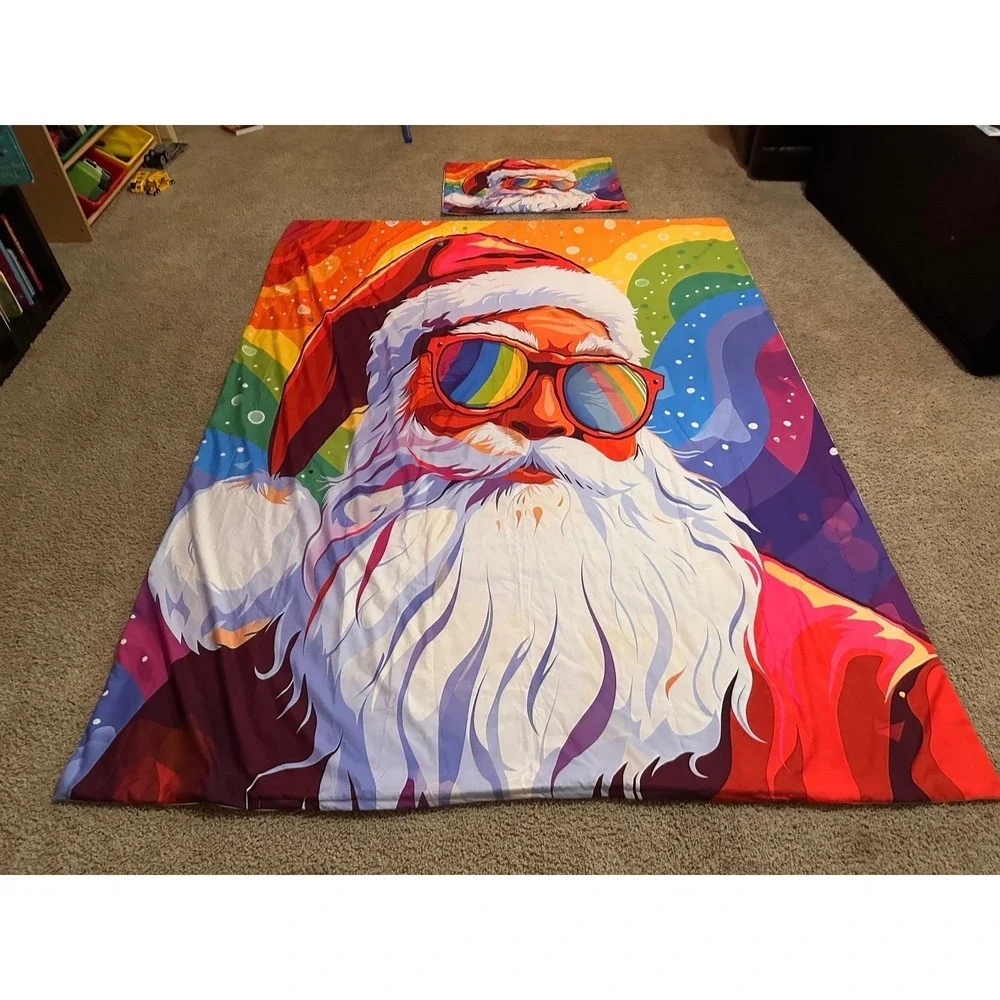 Lunarable‎ Christmas Duvet Cover Set, Xmas with Rainbow Colors Pride Theme Santa